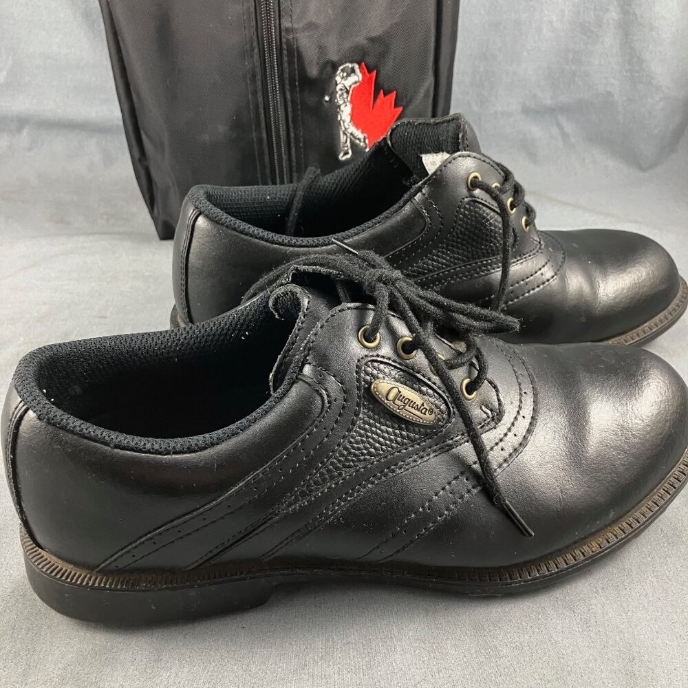 Ladies Women Leather Golf Shoes Lace Up Black Size 7 Augusta w/Carry Bag